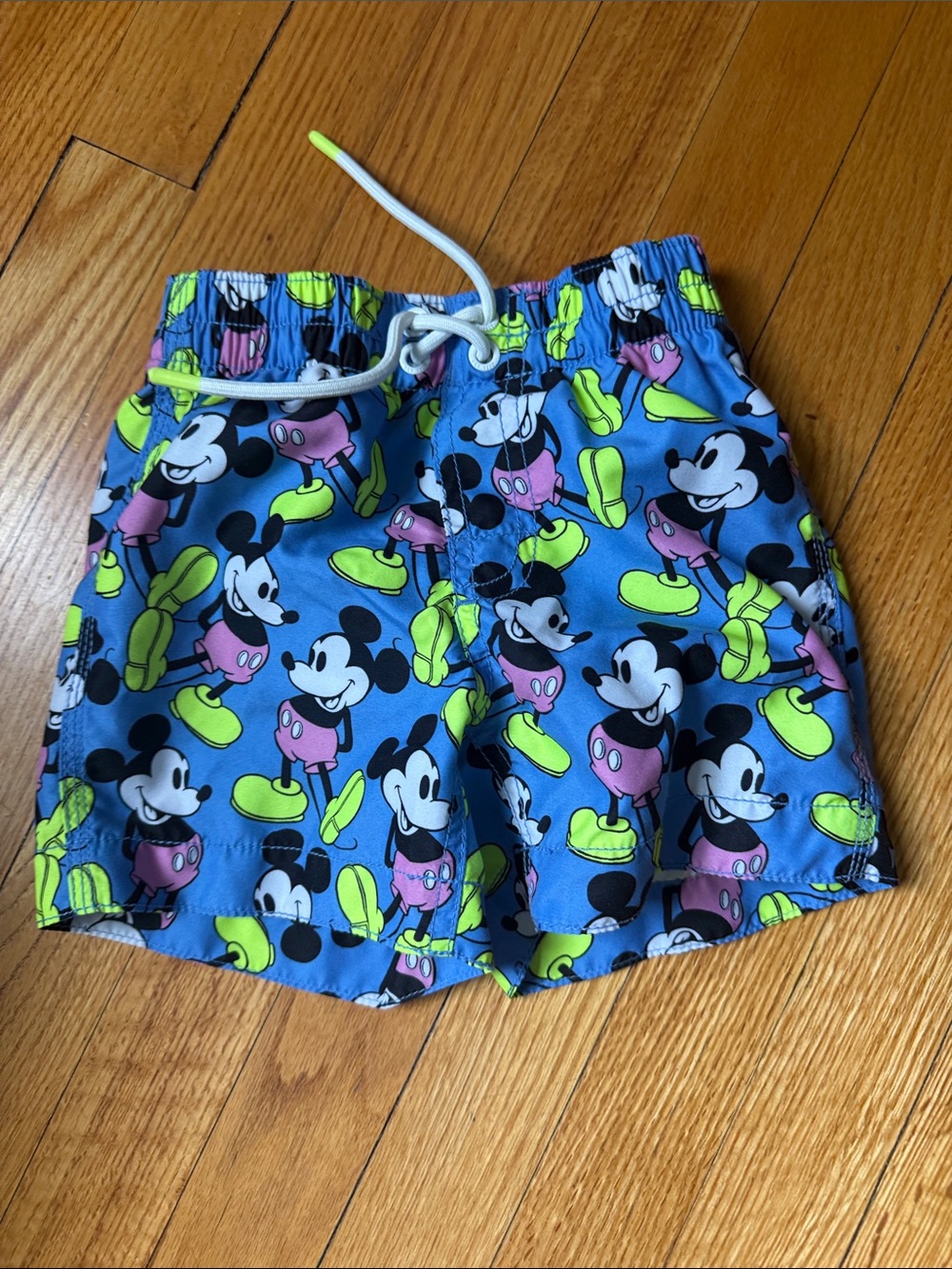 GAP Blue Mickey Mouse Swim Shorts with Neon Green and Pink Accents
